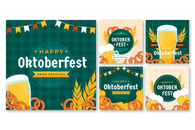 Flat oktoberfest instagram posts collection