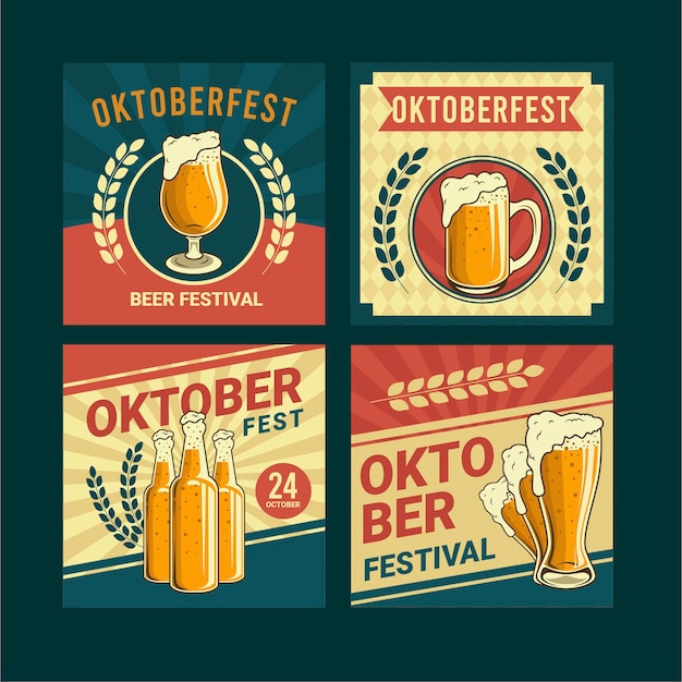 Vettore gratuito collezione di post instagram oktoberfest piatta