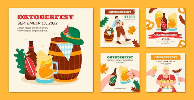 Flat oktoberfest instagram posts collection