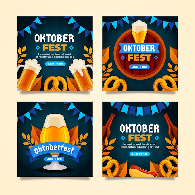 Vettore gratuito collezione di post instagram oktoberfest piatta