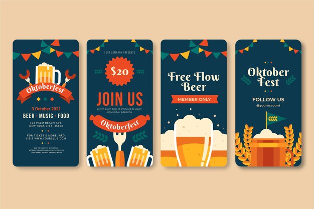 Flat oktoberfest instagram stories collection