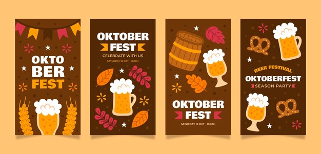 Free vector flat oktoberfest instagram stories collection