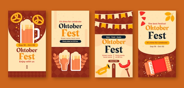 Free vector flat oktoberfest instagram stories collection