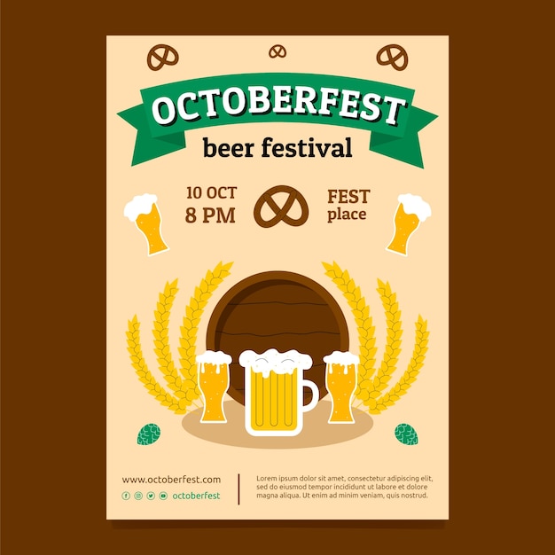 Vettore gratuito modello di invito all'oktoberfest piatto