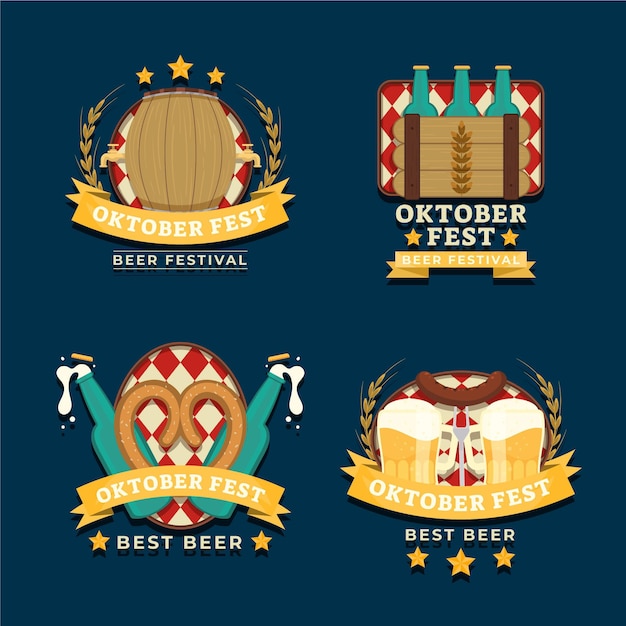 Flat oktoberfest labels collection