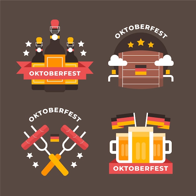 Vettore gratuito collezione di etichette piatte dell'oktoberfest