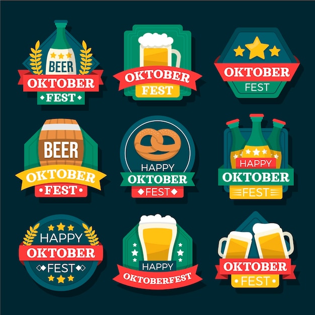 Flat oktoberfest labels collection