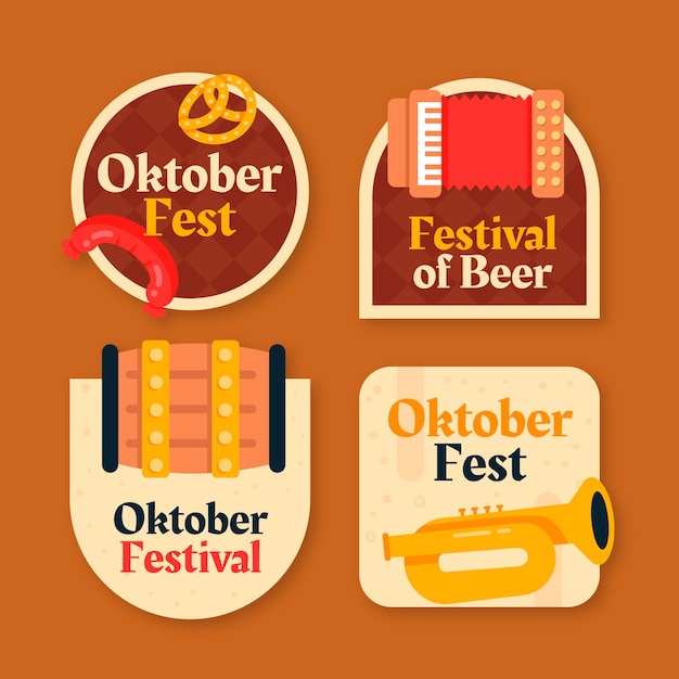 Flat oktoberfest labels collection