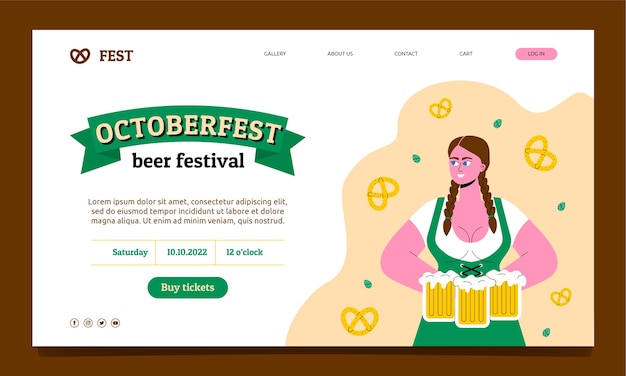 Vettore gratuito modello di pagina di destinazione dell'oktoberfest piatto