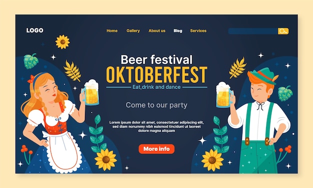 Vettore gratuito modello di pagina di destinazione dell'oktoberfest piatto