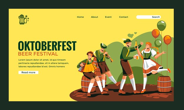 Vettore gratuito modello di pagina di destinazione dell'oktoberfest piatto