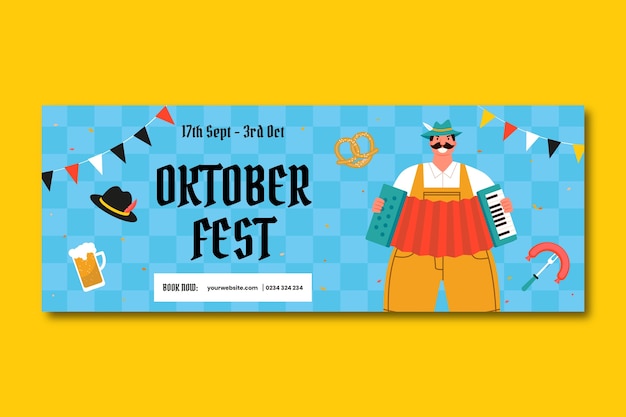 Vettore gratuito modello di copertina dei social media dell'oktoberfest piatto