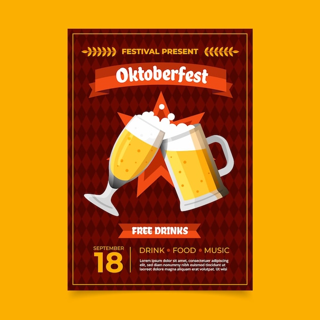 Vettore gratuito modello di poster verticale piatto oktoberfest