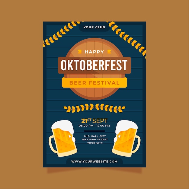Flat oktoberfest vertical poster template Free Vector