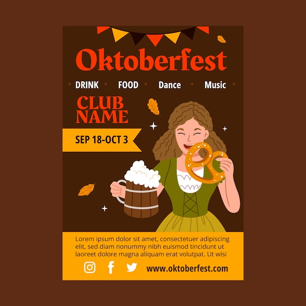 Vettore gratuito modello di poster verticale piatto oktoberfest