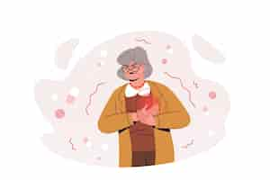 Free vector flat old woman feel sharp chest pain heart attack symptoms