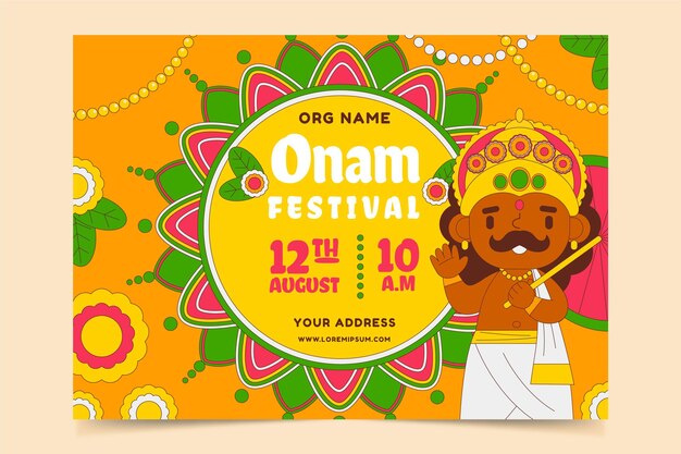 플랫 onam 수평 포스터 템플릿