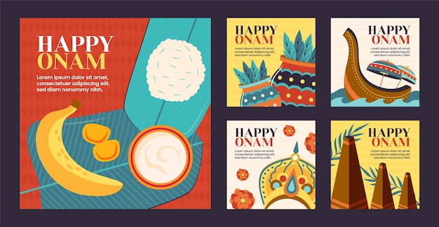 Free vector flat onam instagram posts collection