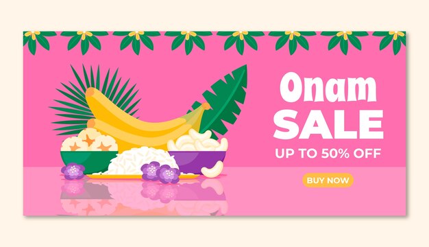 Flat onam sale horizontal banner template