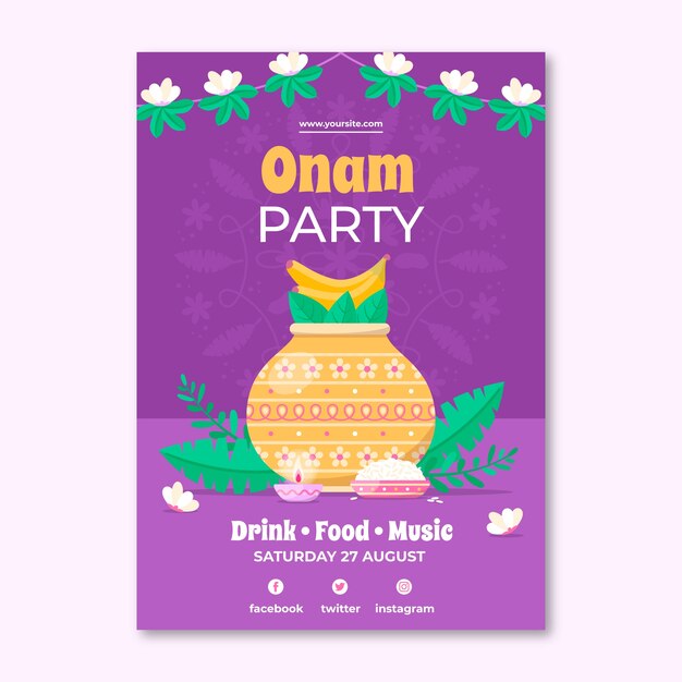 무료 벡터 플랫 onam 세로 포스터 템플릿