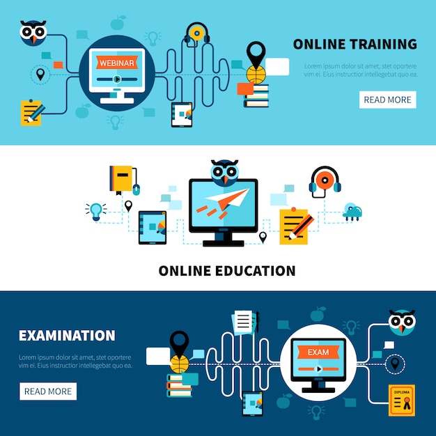 Free vector flat online education banners collection