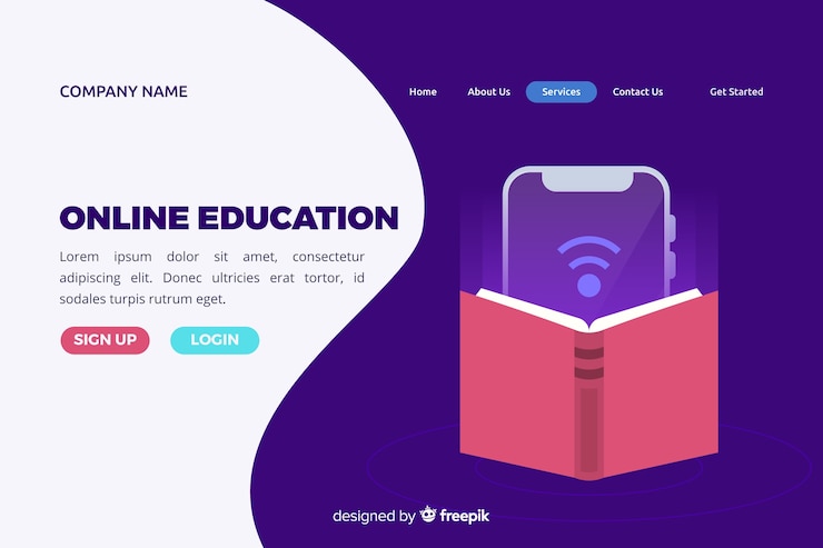 Free Vector flat online education landing page