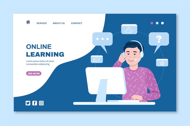 Free vector flat online learning landing page template