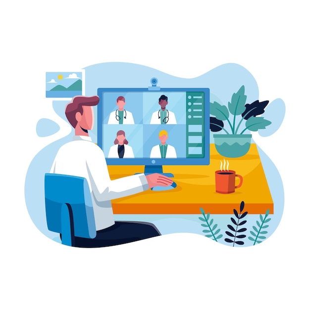 Free vector flat online medical conference illustration