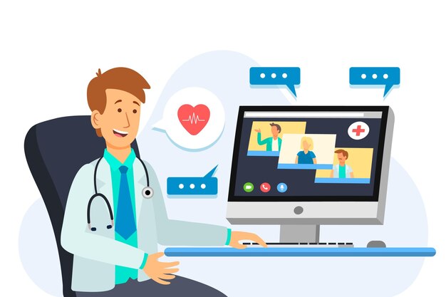 Flat online medical conference illustration