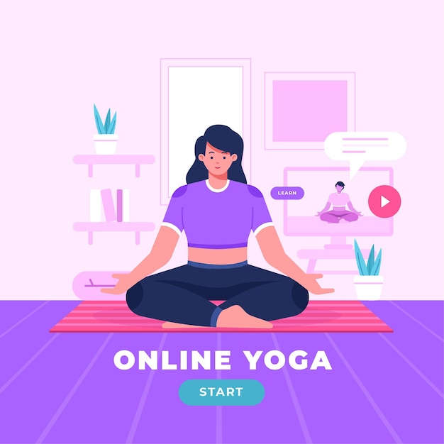 Concetto di lezione di yoga online piatta