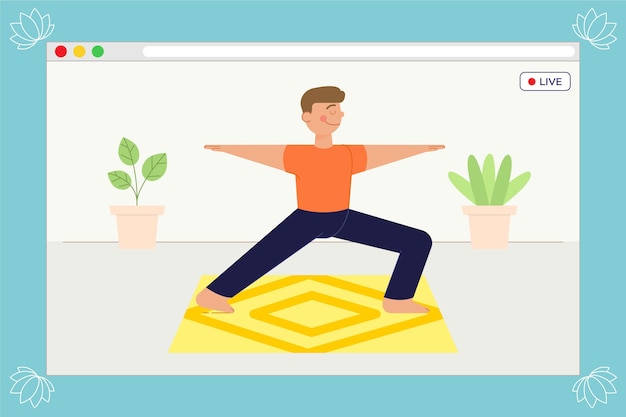 Vettore gratuito concetto di lezione di yoga online piatta