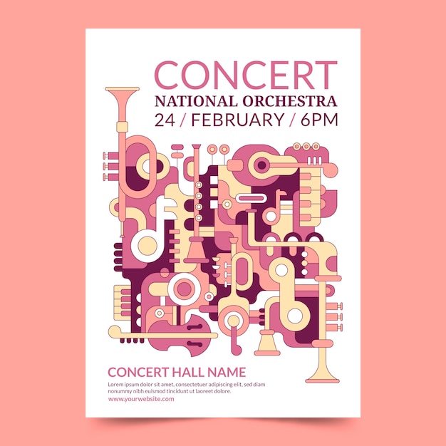 Vettore gratuito poster di un concerto di un'orchestra piatta