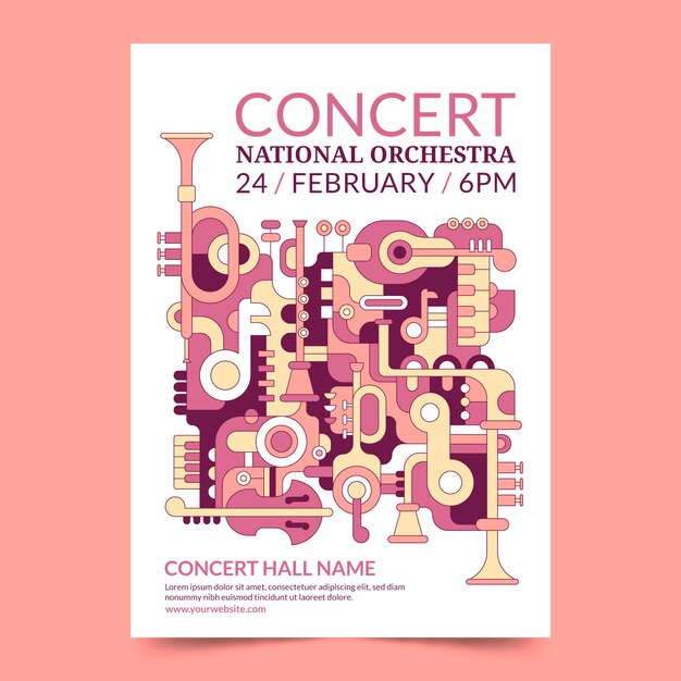 평평한 오케스트라 콘서트 포스터