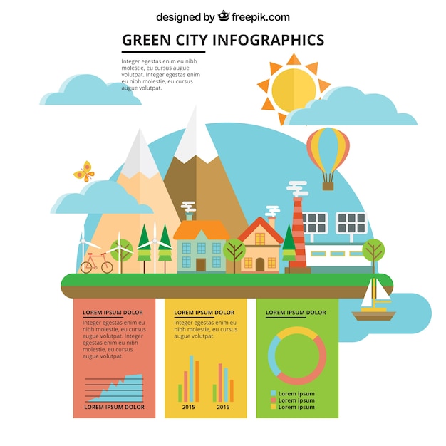 Flat organic city with infographic elements