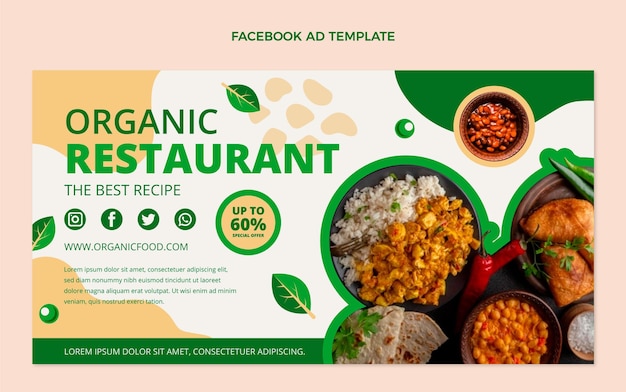 Flat organic food social media promo template