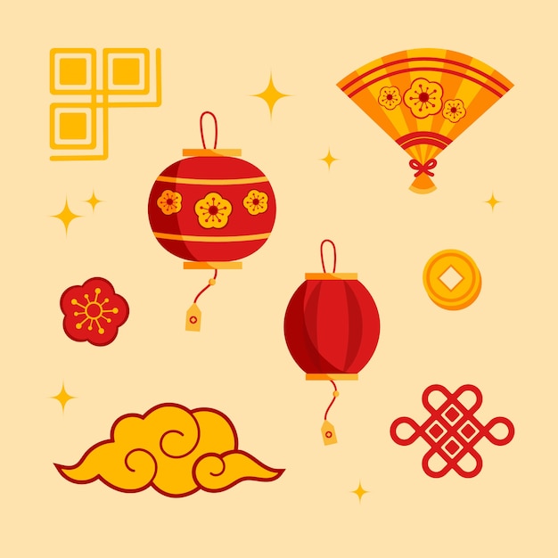 Free vector flat ornaments collection for chinese new year festival