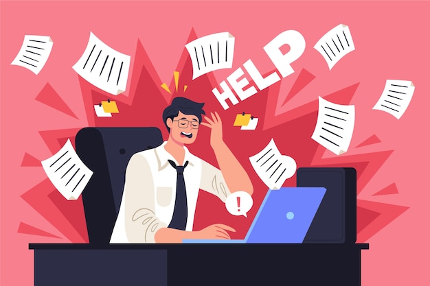 Flat overwhelmed man illustration