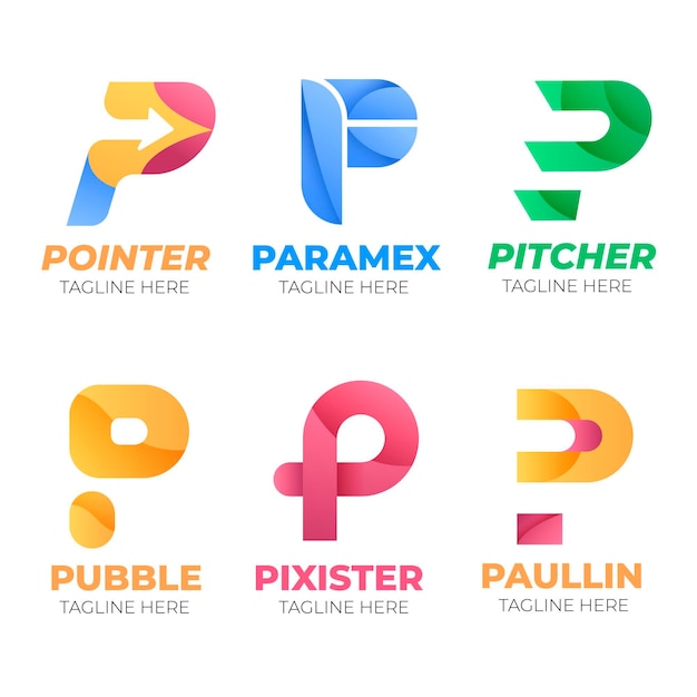 Бесплатное векторное изображение Коллекция плоских логотипов p