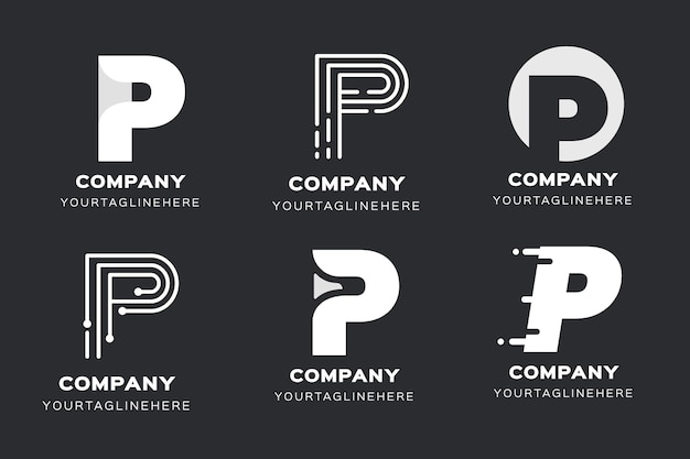 Flat p logo templates collection