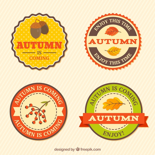 Free vector flat pack of autumn badges