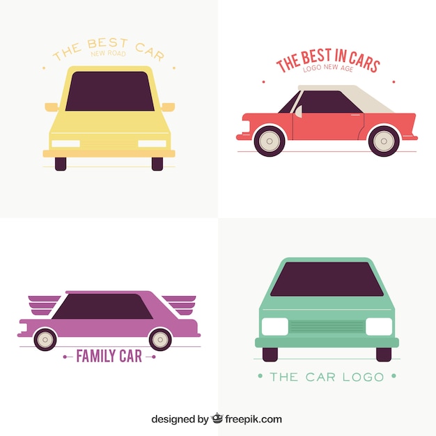 Flat pack di loghi colorati con auto d'epoca
