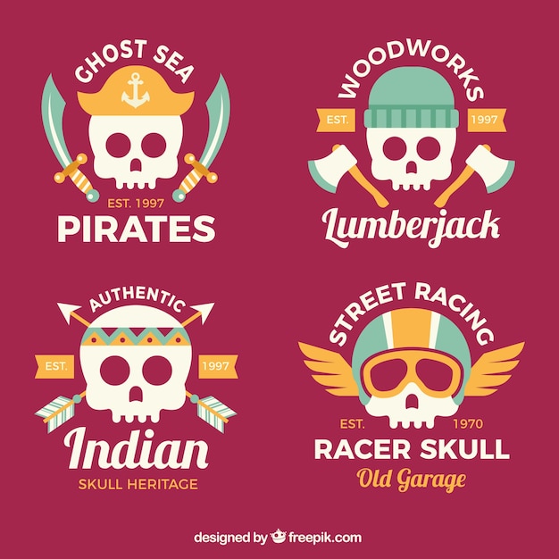 Flat pack of colored logos with skulls