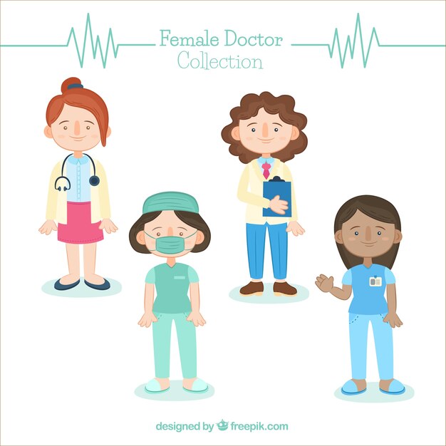 Free Vector flat pack of colorful female doctors