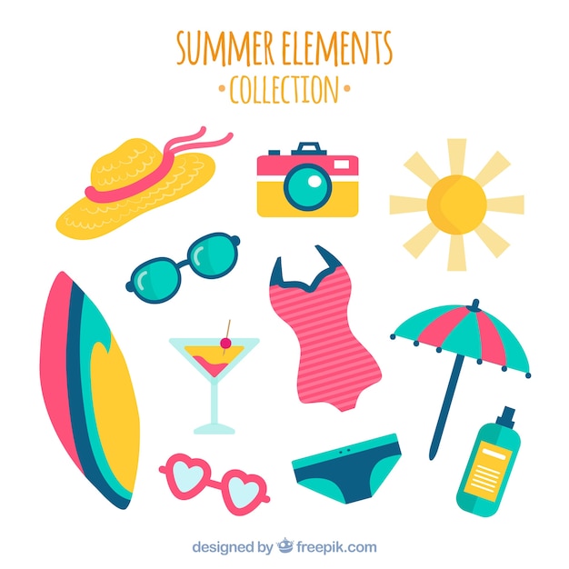 Free vector flat pack of decorative summer elements