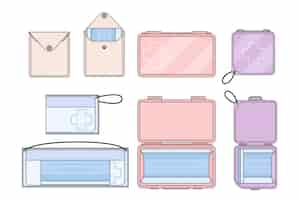 Free vector flat pack of face mask storage cases