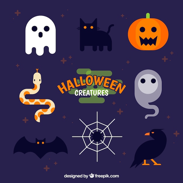 Free vector flat pack of funny halloween elements