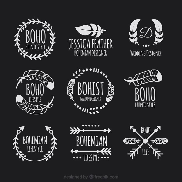 Flat pack of logos in boho style