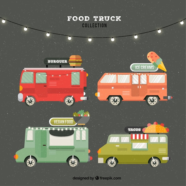 Flat pack of modern food trucks