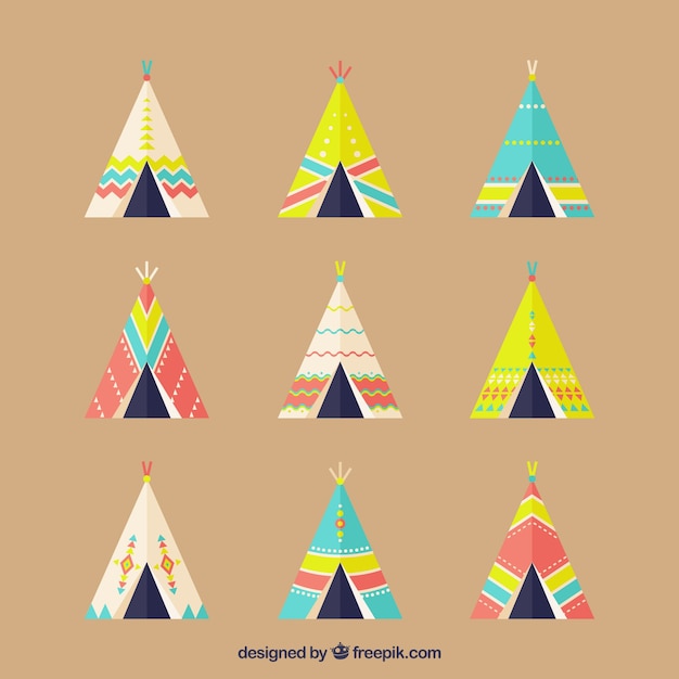 Free vector flat pack of nine ethnic tent