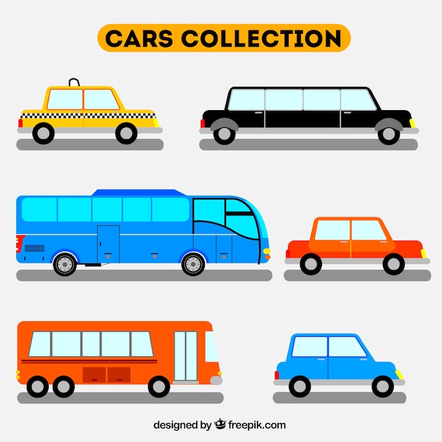 Бесплатное векторное изображение Плоский пакет различных транспортных средств